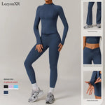 LezyanXR Damen Yogaanzug – Reissverschluss Stehkragen Hip-Lift Leggings