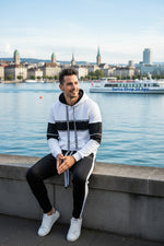 Herren Trainingsanzug Set Smart Casual Hoodie Und Jogginghose Schwarz Weiss