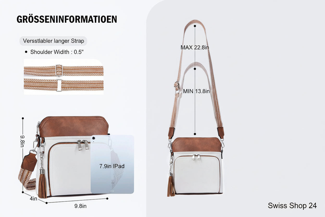 Damen-Umhängetasche · Multifunktional · Leder · Quaste · Leicht