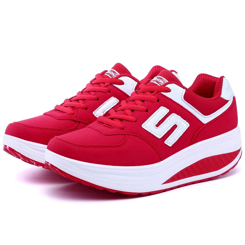 Damen Sneaker Leder Rot Atmungsaktiv Bequem Sportschuhe Modisch