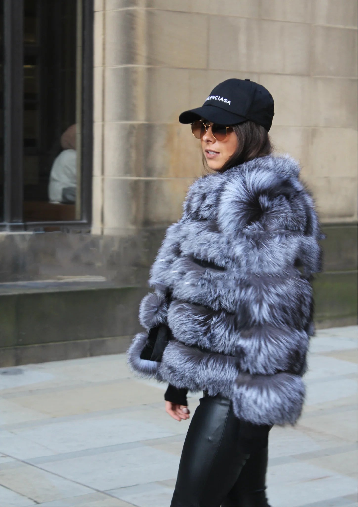 Luxus Wintermantel Damen Echter Fuchspelz Stehkragen Warm