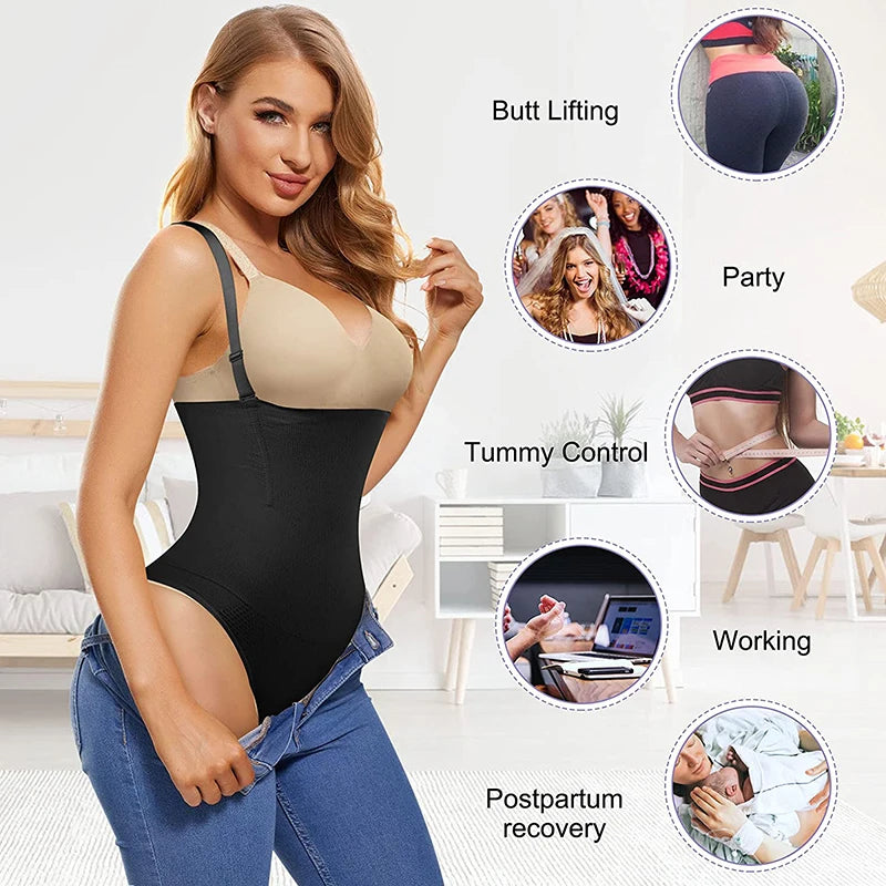 Damen Unterbrust Bodysuit Shapewear Bauchkontrolle Taillenglättung Tanga Design