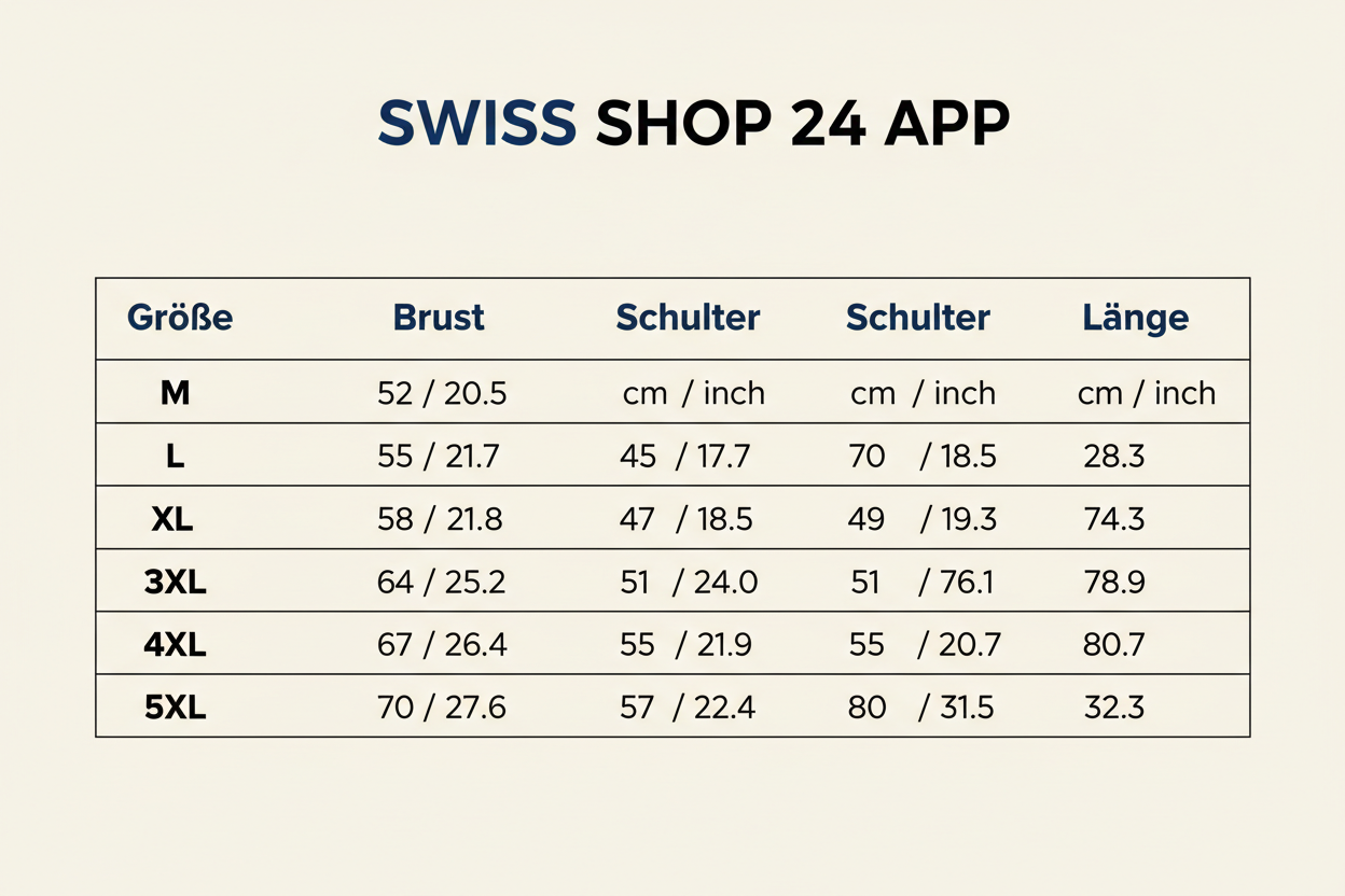 Größentabelle Herren T-Shirt